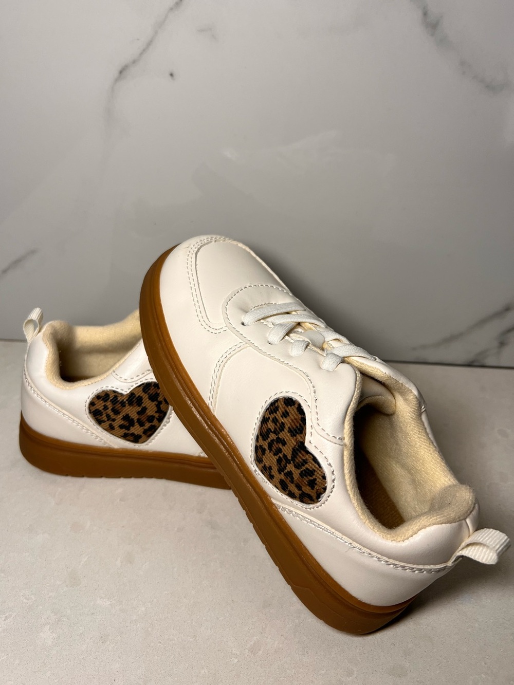 Old Navy White Kids Sneakers with Leopard Heart Detail